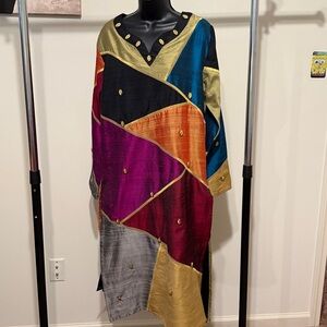 Ashro silk caftan pantsuit with head wrap